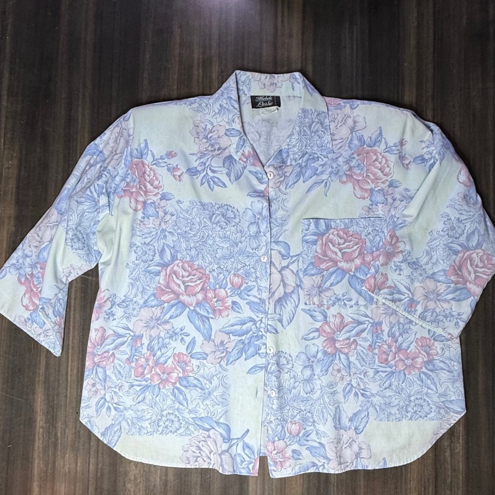 Michele Leslie California Floral Pastel Oversized Shirt 22W Blouse‎ cottagecore
